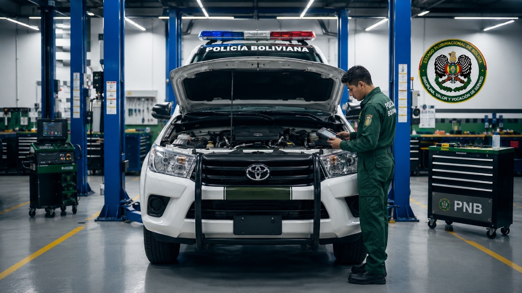 Técnico policial revisando vehículo